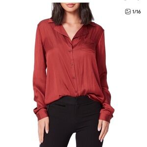Paige Satin Button Up Top Red